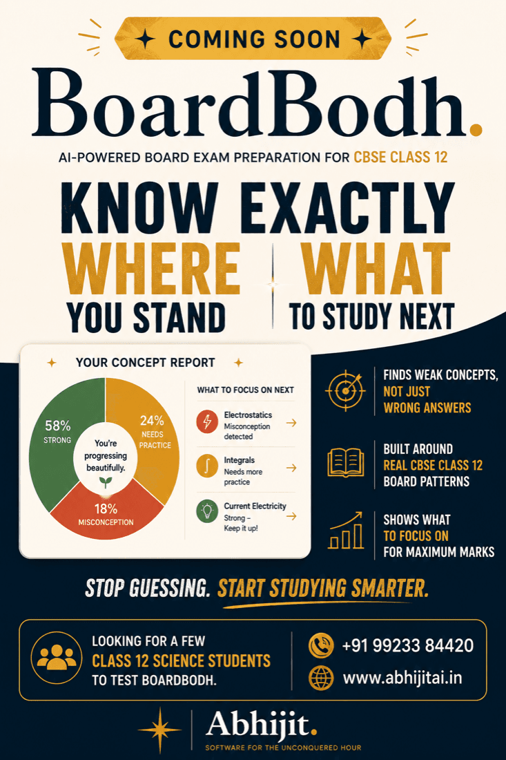 BoardBodh poster — AI-powered CBSE Class 12 board exam preparation